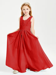 Chic Robes Longues de Demoiselle d'Honneur Junior à Col en V Rouge