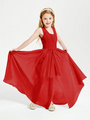 Chic Robes Longues de Demoiselle d'Honneur Junior à Col en V Rouge