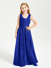 Chic Robes Longues de Demoiselle d'Honneur Junior à Col en V Bleu Royale