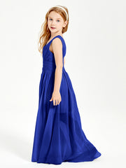Chic Robes Longues de Demoiselle d'Honneur Junior à Col en V Bleu Royale
