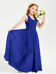 Chic Robes Longues de Demoiselle d'Honneur Junior à Col en V Bleu Royale