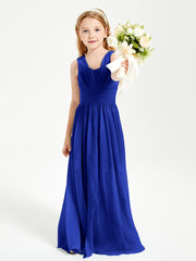 Chic Robes Longues de Demoiselle d'Honneur Junior à Col en V Bleu Royale