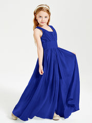 Chic Robes Longues de Demoiselle d'Honneur Junior à Col en V Bleu Royale