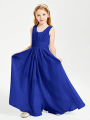 Chic Robes Longues de Demoiselle d'Honneur Junior à Col en V Bleu Royale