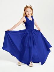 Chic Robes Longues de Demoiselle d'Honneur Junior à Col en V Bleu Royale