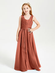 Chic Robes Longues de Demoiselle d'Honneur Junior à Col en V Rouille