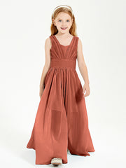 Chic Robes Longues de Demoiselle d'Honneur Junior à Col en V Rouille
