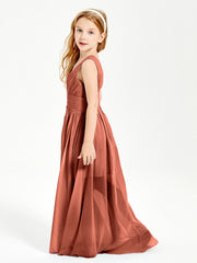 Chic Robes Longues de Demoiselle d'Honneur Junior à Col en V Rouille