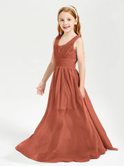 Chic Robes Longues de Demoiselle d'Honneur Junior à Col en V Rouille