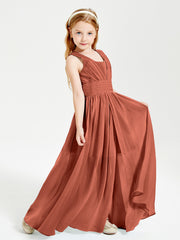 Chic Robes Longues de Demoiselle d'Honneur Junior à Col en V Rouille