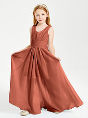 Chic Robes Longues de Demoiselle d'Honneur Junior à Col en V Rouille