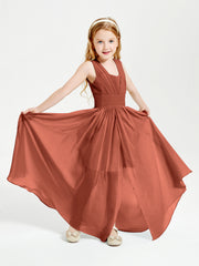 Chic Robes Longues de Demoiselle d'Honneur Junior à Col en V Rouille