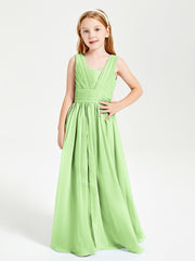 Chic Robes Longues de Demoiselle d'Honneur Junior à Col en V Sauge