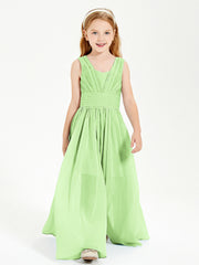 Chic Robes Longues de Demoiselle d'Honneur Junior à Col en V Sauge