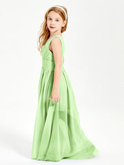Chic Robes Longues de Demoiselle d'Honneur Junior à Col en V Sauge