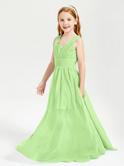 Chic Robes Longues de Demoiselle d'Honneur Junior à Col en V Sauge