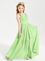 Chic Robes Longues de Demoiselle d'Honneur Junior à Col en V Sauge