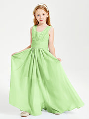 Chic Robes Longues de Demoiselle d'Honneur Junior à Col en V Sauge