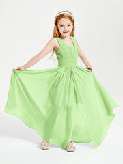 Chic Robes Longues de Demoiselle d'Honneur Junior à Col en V Sauge