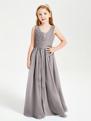 Chic Robes Longues de Demoiselle d'Honneur Junior à Col en V Argent