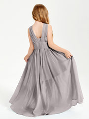 Chic Robes Longues de Demoiselle d'Honneur Junior à Col en V Argent