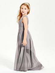 Chic Robes Longues de Demoiselle d'Honneur Junior à Col en V Argent