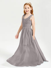 Chic Robes Longues de Demoiselle d'Honneur Junior à Col en V Argent