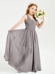 Chic Robes Longues de Demoiselle d'Honneur Junior à Col en V Argent