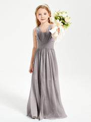 Chic Robes Longues de Demoiselle d'Honneur Junior à Col en V Argent