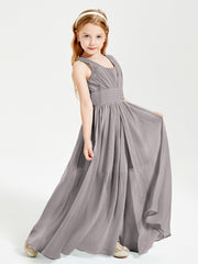 Chic Robes Longues de Demoiselle d'Honneur Junior à Col en V Argent