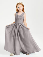 Chic Robes Longues de Demoiselle d'Honneur Junior à Col en V Argent
