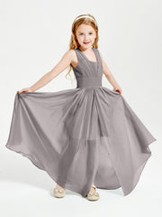 Chic Robes Longues de Demoiselle d'Honneur Junior à Col en V Argent
