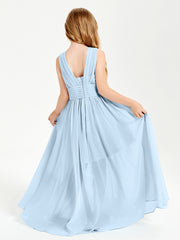 Chic Robes Longues de Demoiselle d'Honneur Junior à Col en V Bleu Ciel