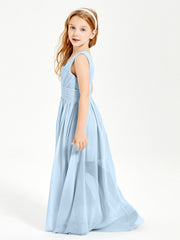 Chic Robes Longues de Demoiselle d'Honneur Junior à Col en V Bleu Ciel