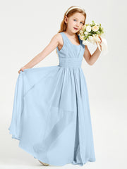 Chic Robes Longues de Demoiselle d'Honneur Junior à Col en V Bleu Ciel