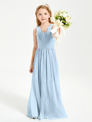 Chic Robes Longues de Demoiselle d'Honneur Junior à Col en V Bleu Ciel