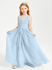 Chic Robes Longues de Demoiselle d'Honneur Junior à Col en V Bleu Ciel