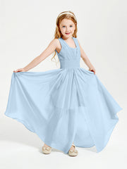 Chic Robes Longues de Demoiselle d'Honneur Junior à Col en V Bleu Ciel
