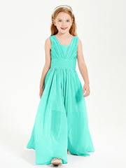 Chic Robes Longues de Demoiselle d'Honneur Junior à Col en V Spa