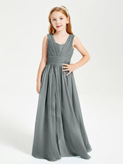 Chic Robes Longues de Demoiselle d'Honneur Junior à Col en V Gris Acier