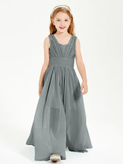 Chic Robes Longues de Demoiselle d'Honneur Junior à Col en V Gris Acier