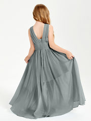 Chic Robes Longues de Demoiselle d'Honneur Junior à Col en V Gris Acier