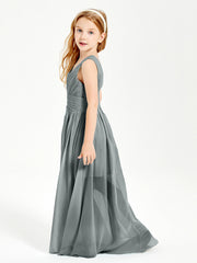 Chic Robes Longues de Demoiselle d'Honneur Junior à Col en V Gris Acier