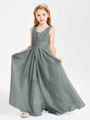 Chic Robes Longues de Demoiselle d'Honneur Junior à Col en V Gris Acier