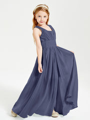 Chic Robes Longues de Demoiselle d'Honneur Junior à Col en V Orageux