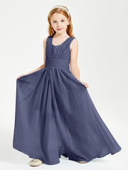 Chic Robes Longues de Demoiselle d'Honneur Junior à Col en V Orageux