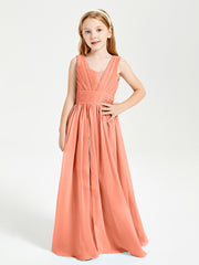 Chic Robes Longues de Demoiselle d'Honneur Junior à Col en V Crépuscule