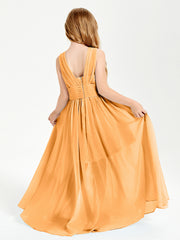 Chic Robes Longues de Demoiselle d'Honneur Junior à Col en V Mandarine