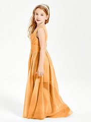 Chic Robes Longues de Demoiselle d'Honneur Junior à Col en V Mandarine