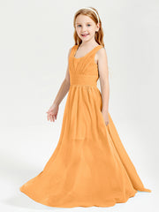 Chic Robes Longues de Demoiselle d'Honneur Junior à Col en V Mandarine